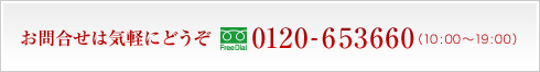 お問合せ(10:00〜19:00):0120-653660